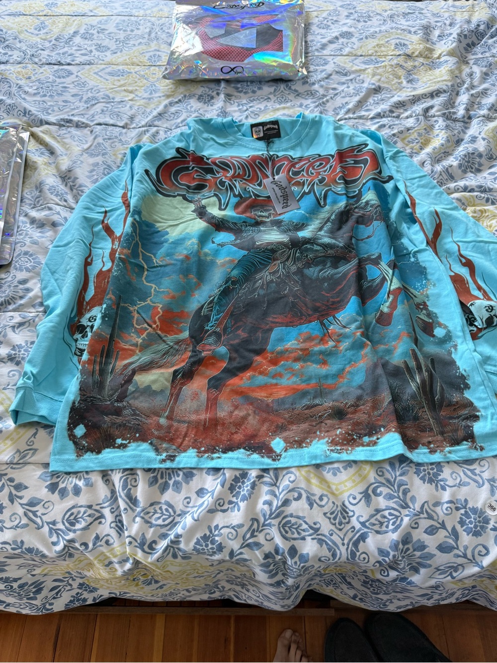 Godspeed Western Mens Turquoise Graphic Long Sleeve Shirt